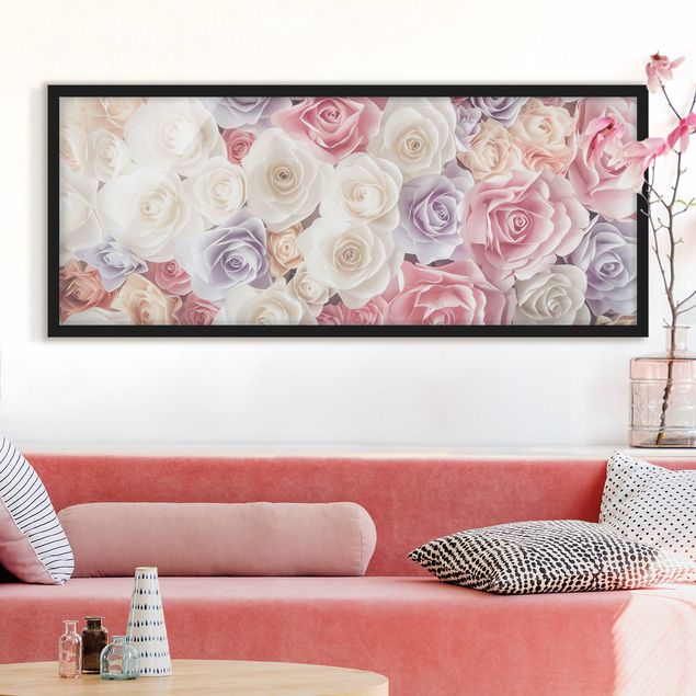 Wanddeko Wohnzimmer Pastell Paper Art Rosen