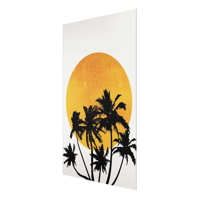 Wanddeko Treppenhaus Palmen vor goldener Sonne