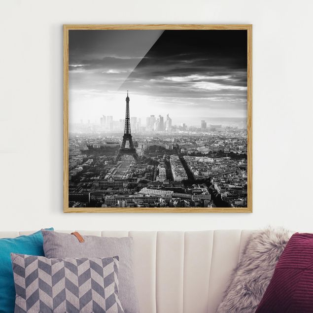 Wanddeko Wohnzimmer Der Eiffelturm von Oben schwarz-weiß