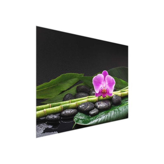 Wanddeko Wohnzimmer Grüner Bambus mit Orchideenblüte