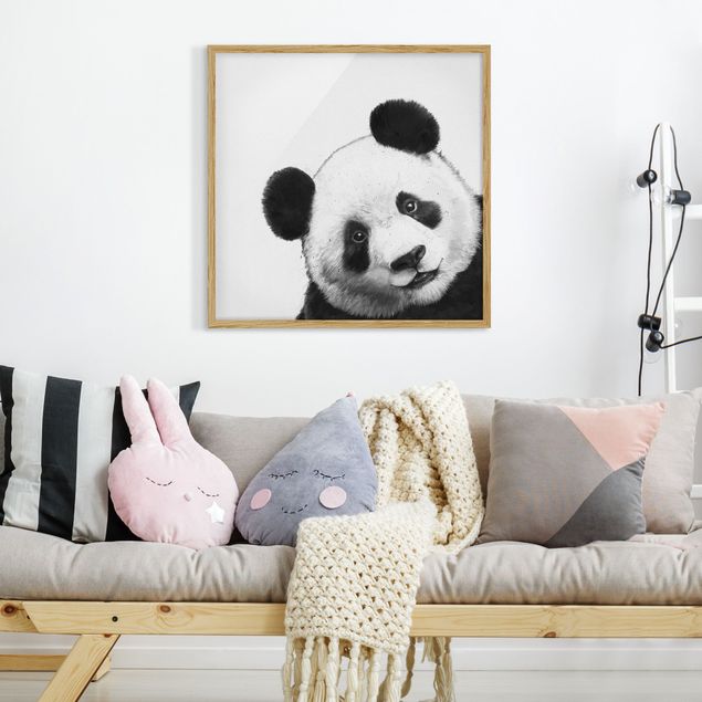 Wanddeko Wohnzimmer Illustration Panda Schwarz Weiß Malerei