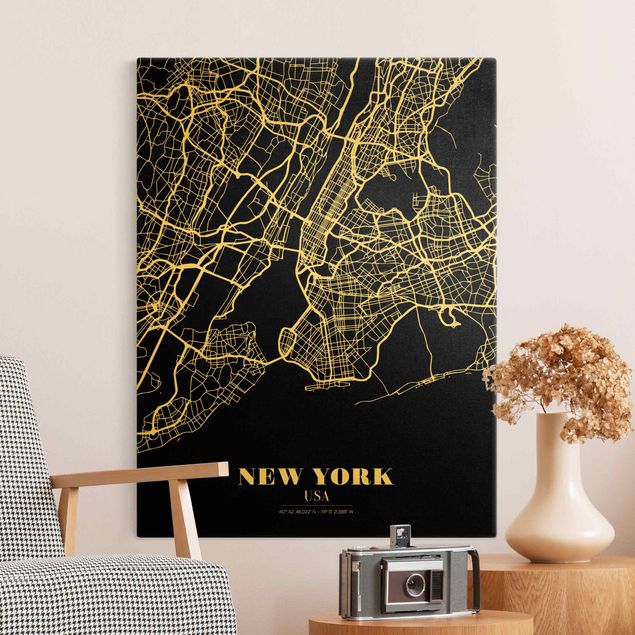 Wanddeko Flur Stadtplan New York - Klassik Schwarz
