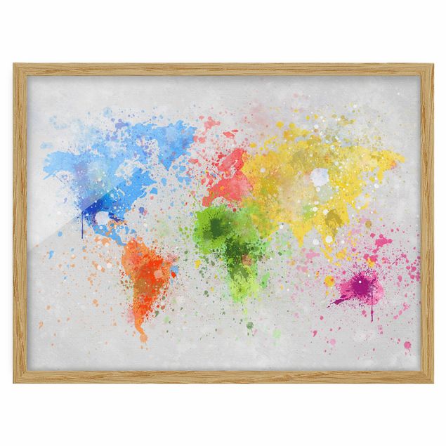 Wanddeko Flur Bunte Farbspritzer Weltkarte