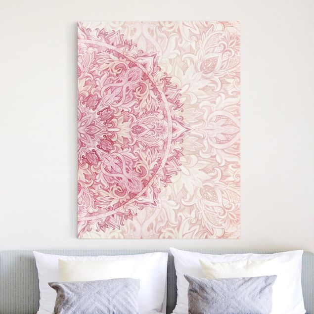 Wanddeko Wohnzimmer Mandala Aquarell Ornament Halbkreis pink beige