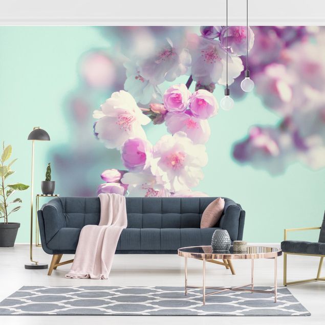 Wanddeko Wohnzimmer Farbenfrohe Kirschblüten
