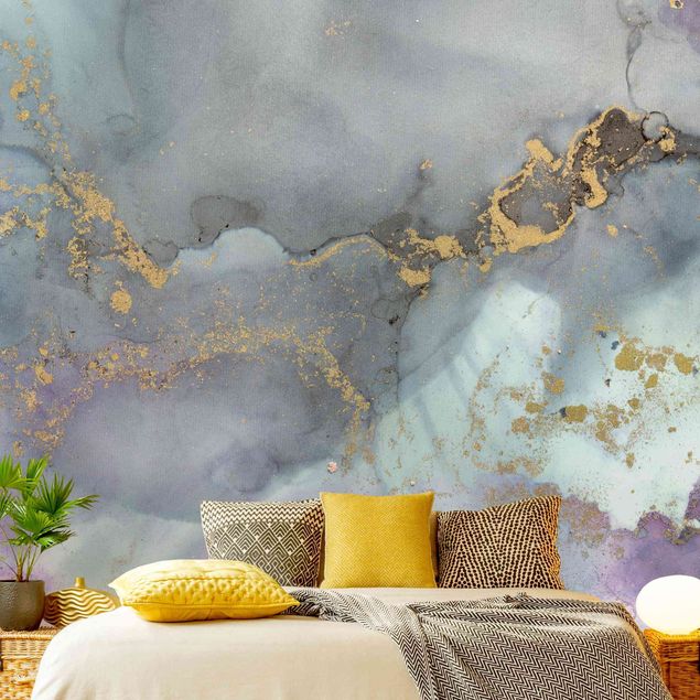 Wanddeko Schlafzimmer Farbexperimente Marmor Regenbogen und Gold