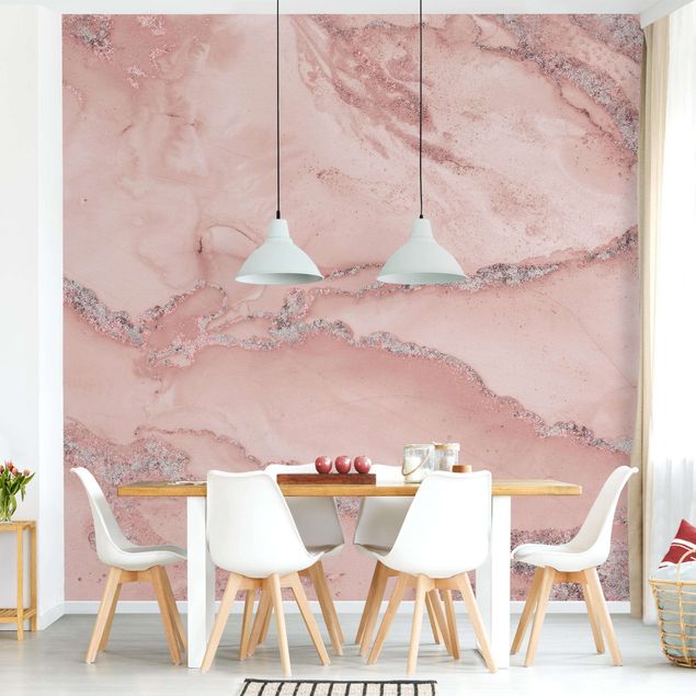 Wanddeko Wohnzimmer Farbexperimente Marmor Rose und Glitzer
