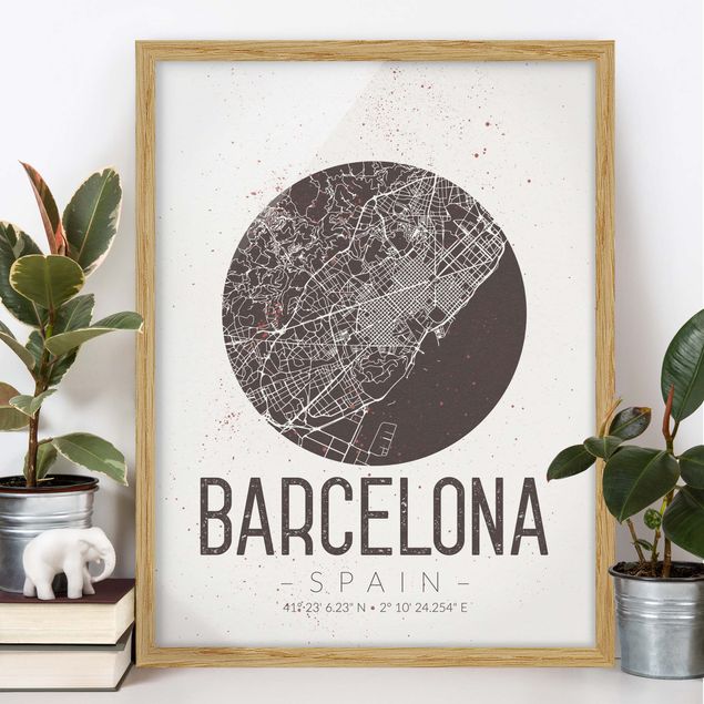 Wanddeko braun Stadtplan Barcelona - Retro