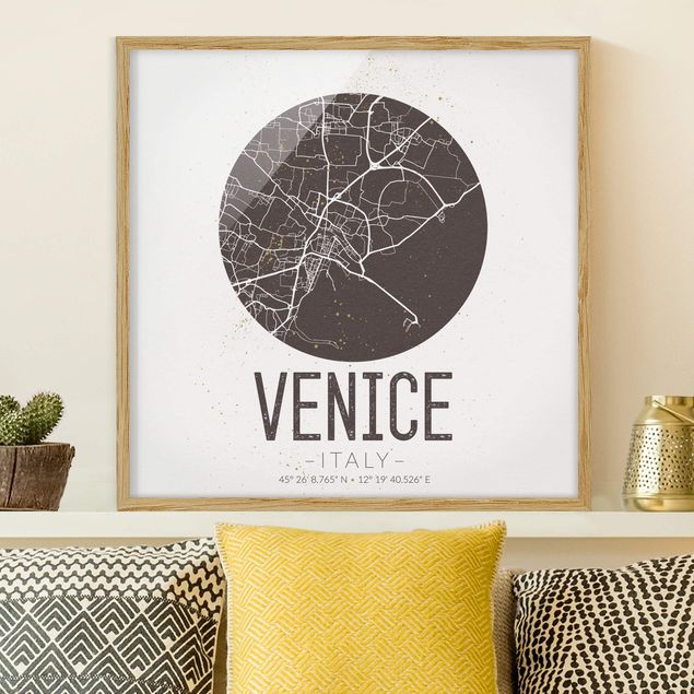 Wanddeko braun Stadtplan Venice - Retro