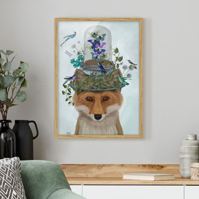 Wanddeko Wohnzimmer Fuchs mit Schmetterlingshut