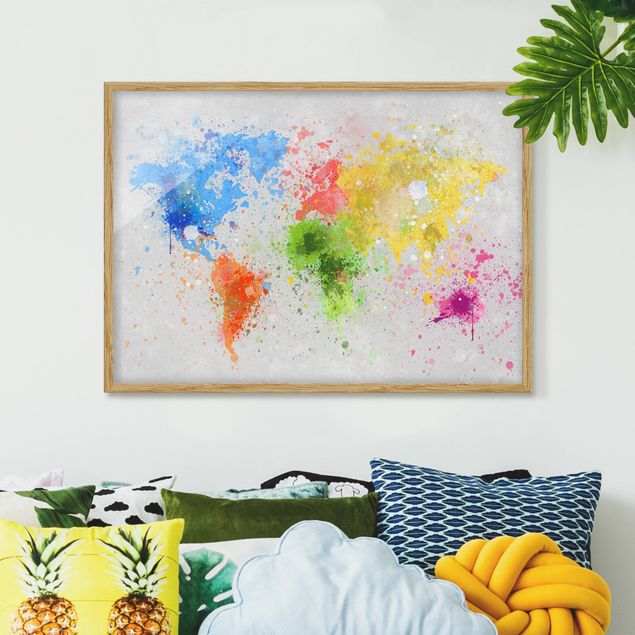 Wanddeko bunt Bunte Farbspritzer Weltkarte