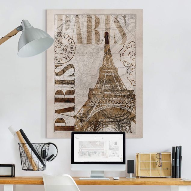 Wanddeko braun Shabby Chic Collage - Paris