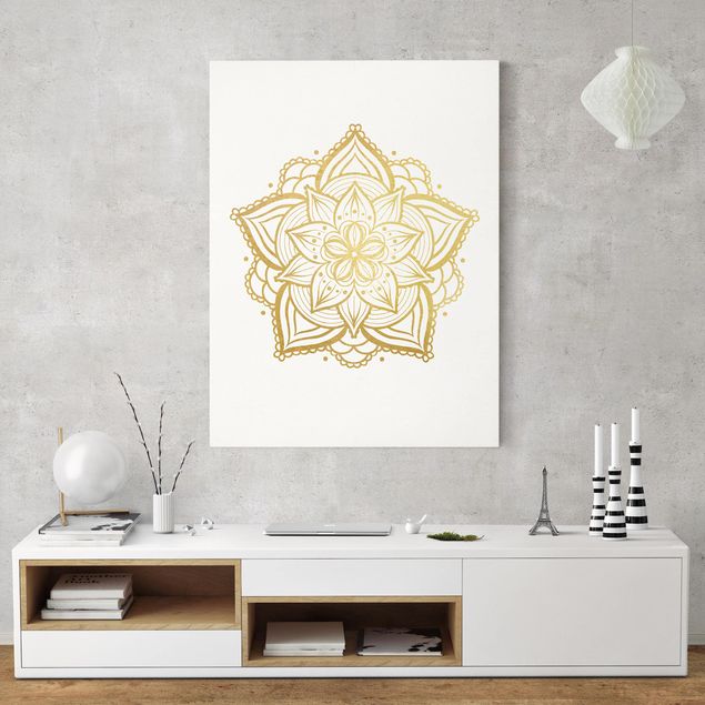 Wanddeko Schlafzimmer Mandala Blüte Illustration weiß gold