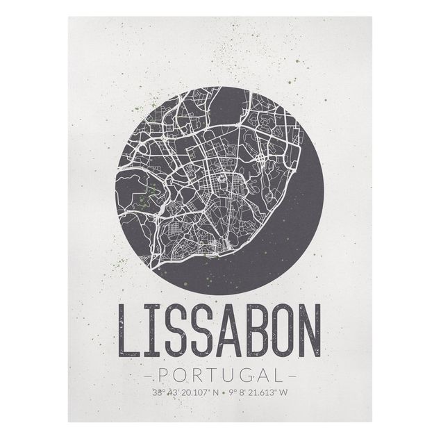 Wanddeko Esszimmer Stadtplan Lissabon - Retro