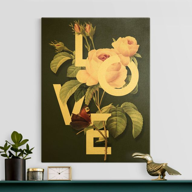Leinwandbilder Rosen Florale Typografie - Love