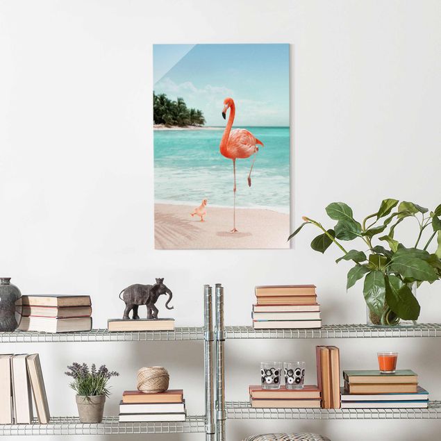 Wanddeko Schlafzimmer Strand mit Flamingo