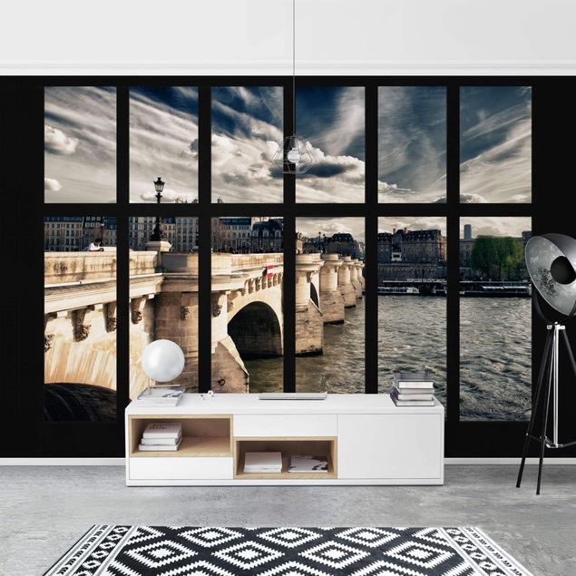 Wanddeko Wohnzimmer Fenster Brücke Paris