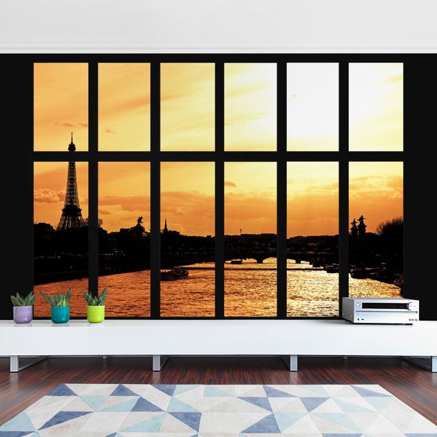 Wanddeko Schlafzimmer Fenster Eiffelturm Paris Sonnenaufgang