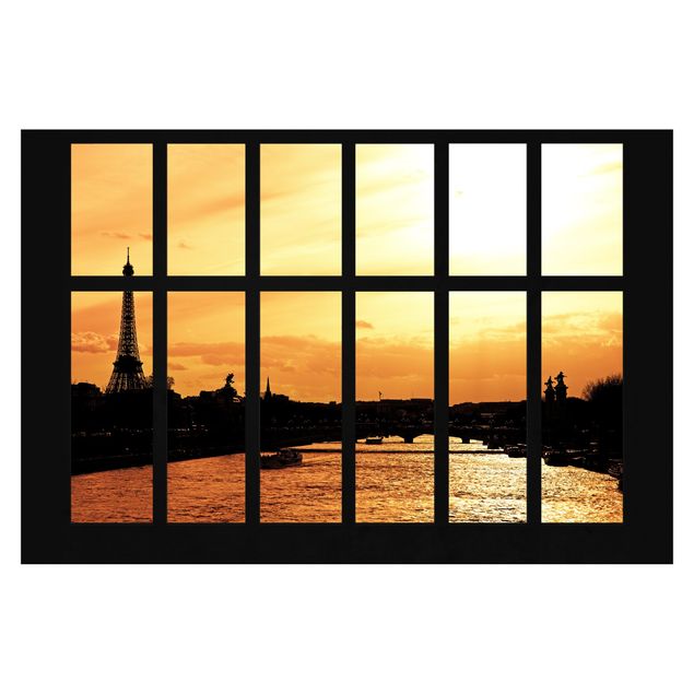 Wanddeko Esszimmer Fenster Eiffelturm Paris Sonnenaufgang