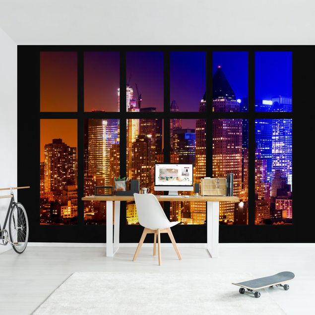 Wanddeko 3D Fenster Manhattan Sonnenaufgang