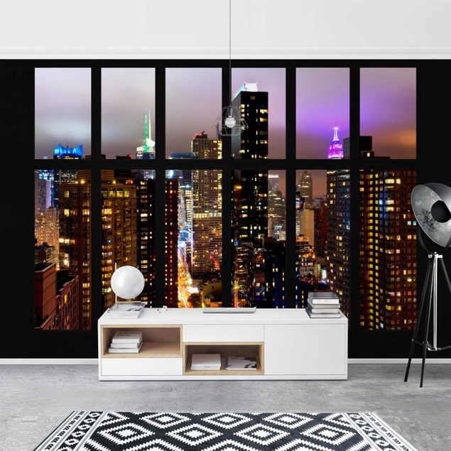 New York Fototapete Fenster New York Mondlicht