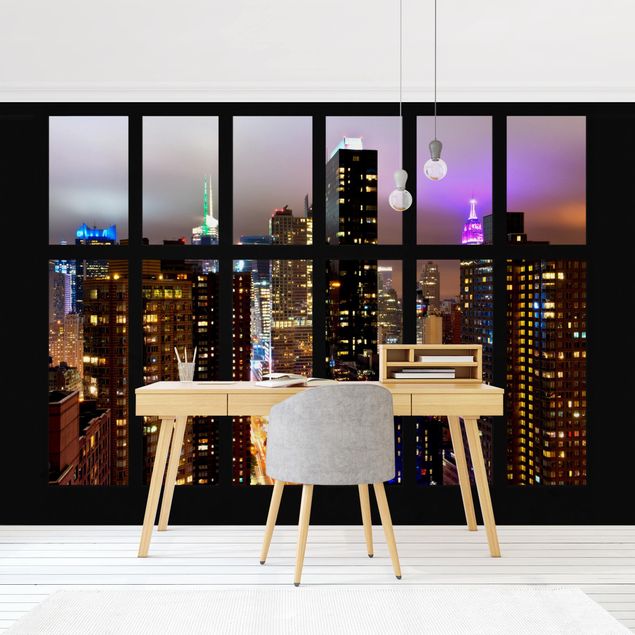 Wanddeko Wohnzimmer Fenster New York Mondlicht