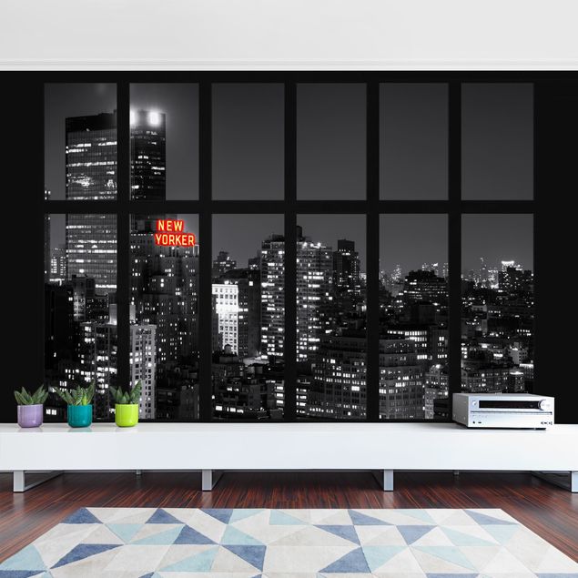 Wanddeko Schlafzimmer Fenster New York Nacht Skyline