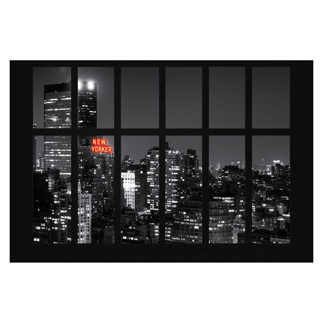 Wanddeko Esszimmer Fenster New York Nacht Skyline