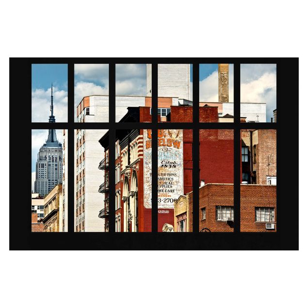 Wanddeko Esszimmer Fensterblick auf New York Gebäude
