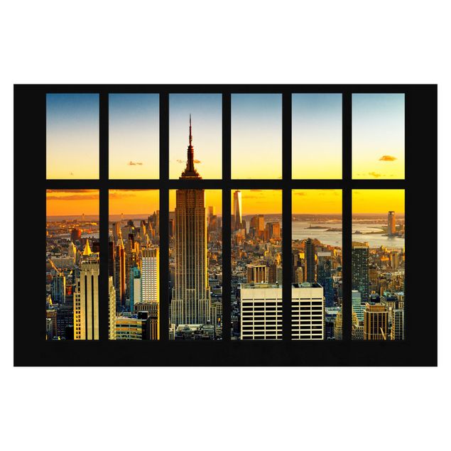 Wanddeko Esszimmer Fensterblick Manhattan Skyline Sonnenuntergang