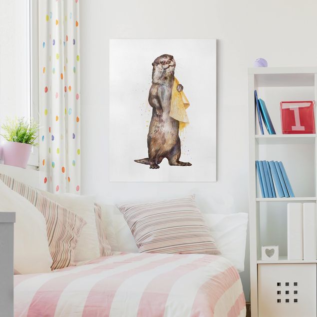 Wanddeko Wohnzimmer Illustration Otter mit Handtuch Malerei Weiß