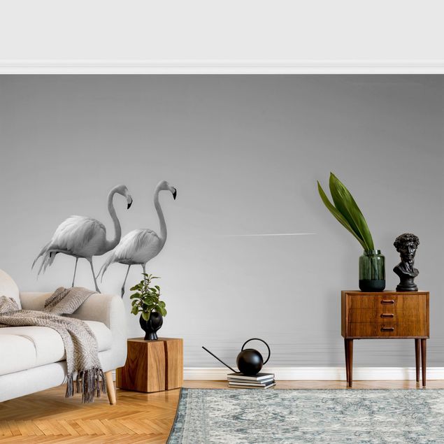 Wanddeko Wohnzimmer Flamingo Love Schwarz-Weiß