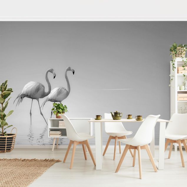 Wanddeko Schlafzimmer Flamingo Love Schwarz-Weiß