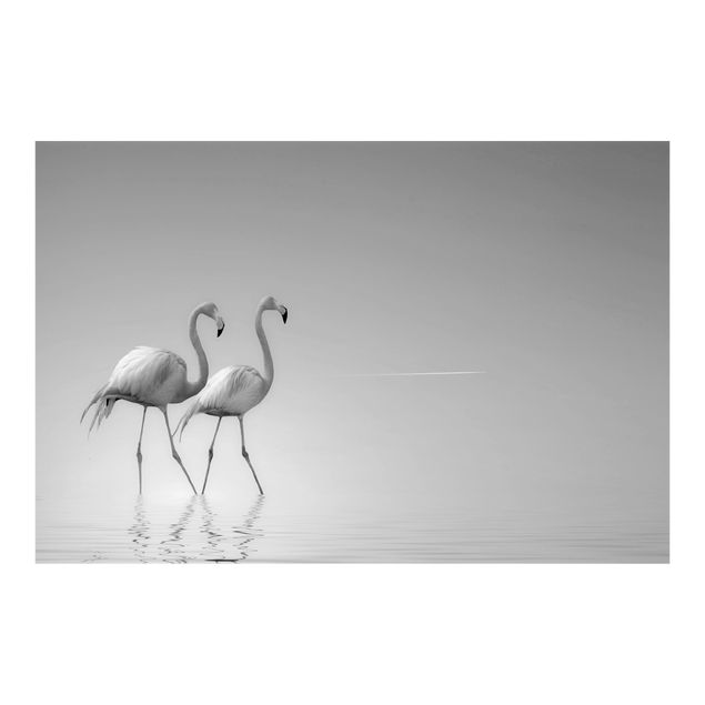 Wanddeko Büro Flamingo Love Schwarz-Weiß