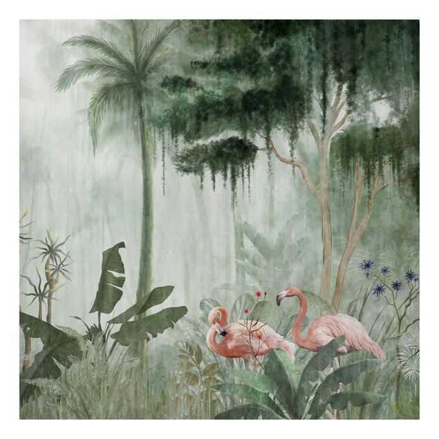Wanddeko Büro Flamingos im Dschungel