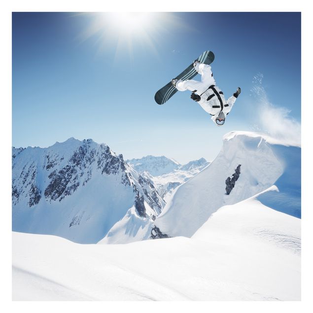 moderne Fototapete Fliegender Snowboarder