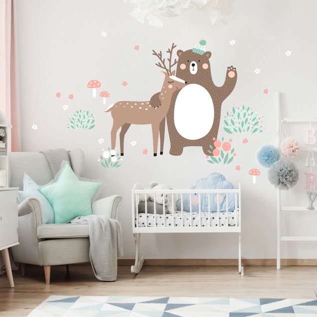 Wanddeko Babyzimmer Forest Friends mit Bär und Reh