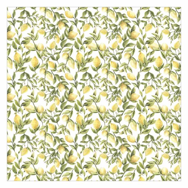Wanddeko Muster Fruchtige Zitronen mit Blättern