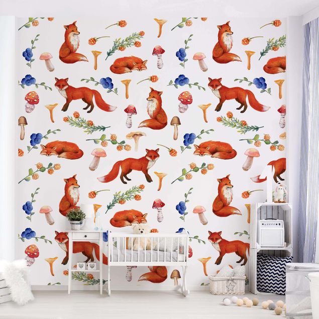 Wanddeko Mädchenzimmer Fuchs mit Pilzen Illustration