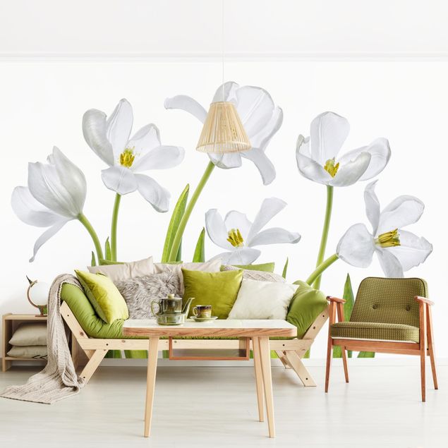 Wanddeko Wohnzimmer Fünf Weiße Tulpen