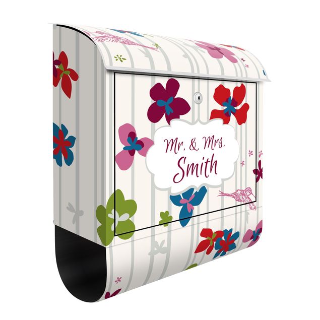 Briefkasten mit Zeitungsfach - Wunschtext Floral Pattern - Blumen Bunt