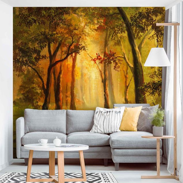 Wanddeko Wohnzimmer Gemälde einer Waldlichtung