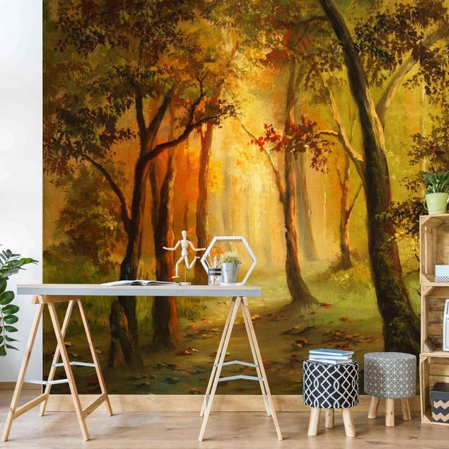 Wanddeko Schlafzimmer Gemälde einer Waldlichtung