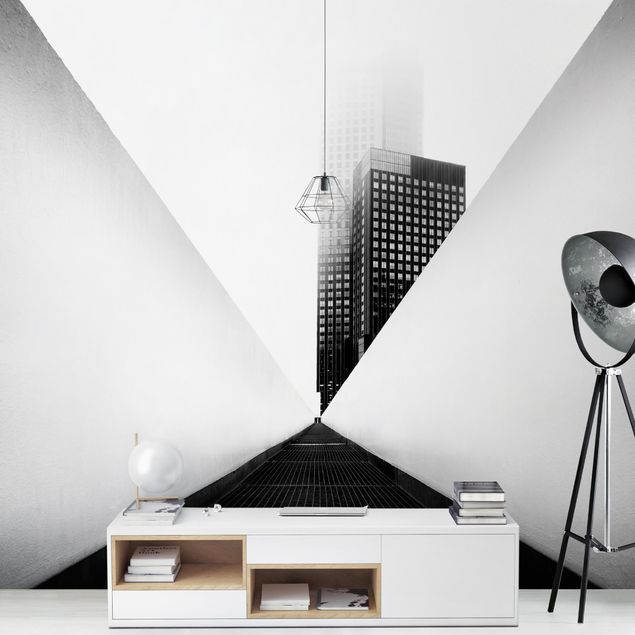 Wanddeko Schlafzimmer Geometrische Architekturstudie Schwarz-Weiß