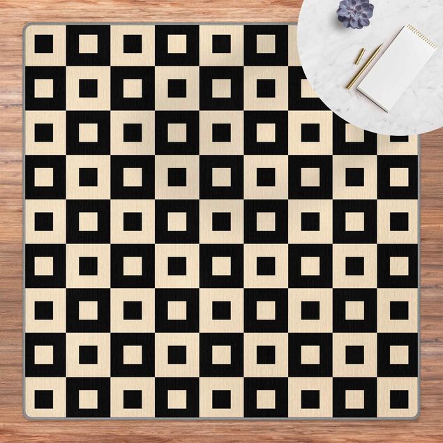 Wanddeko Schlafzimmer Geometrisches Muster aus Schwarz Beigen Quadraten