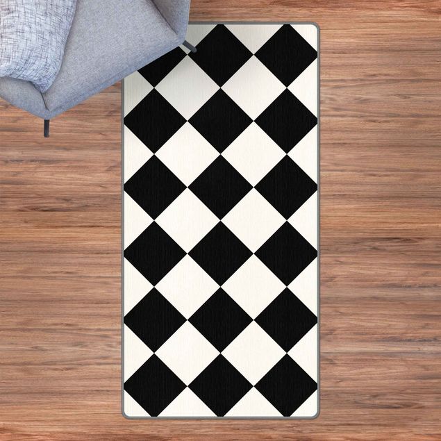 Wanddeko schwarz-weiß Geometrisches Muster gedrehtes Schachbrett Schwarz Weiß