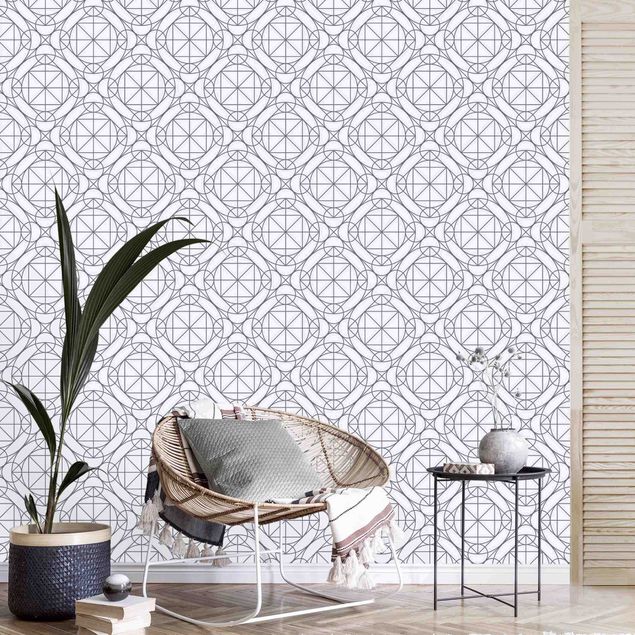 Wanddeko Wohnzimmer Geometrisches Muster mit Kreisen und Rauten in Grau