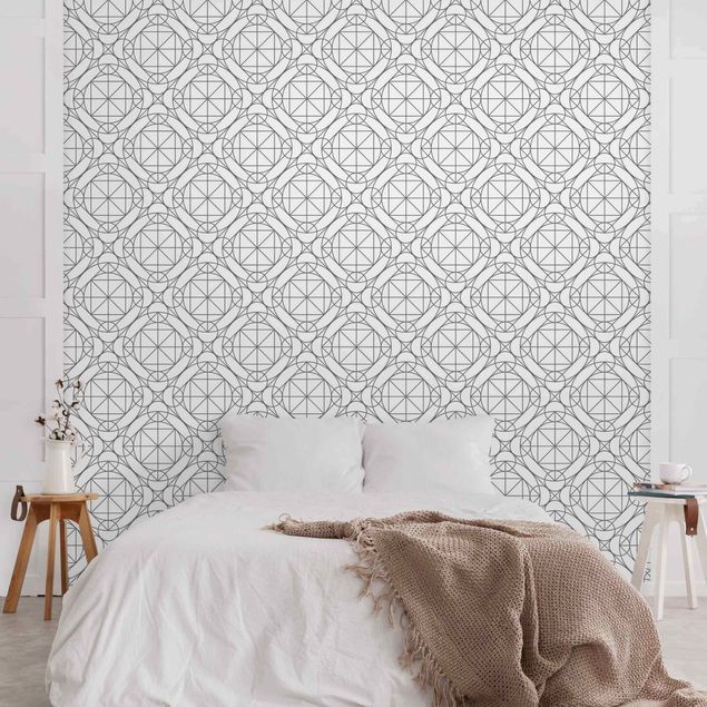 Wanddeko Schlafzimmer Geometrisches Muster mit Kreisen und Rauten in Grau