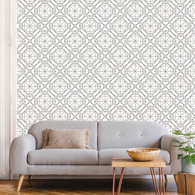 Wanddeko Flur Geometrisches Muster mit Kreisen und Rauten in Grau