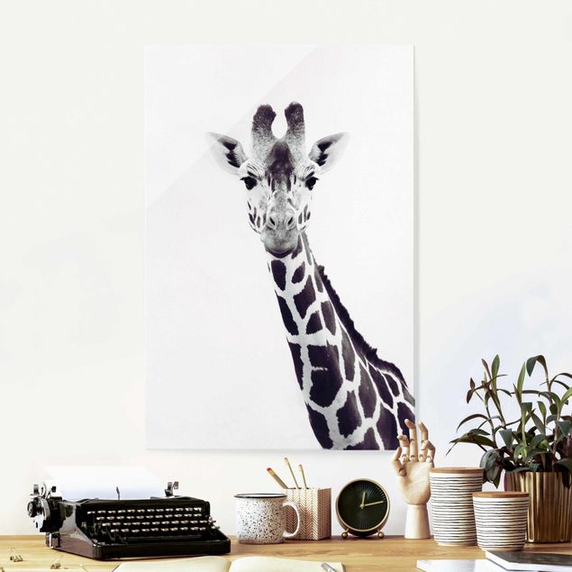 Wanddeko Schlafzimmer Giraffen Portrait in Schwarz-weiß